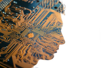 Wall Mural - Combination of a man silhouette and microelectronic board. Concept of modern technologies in electronics