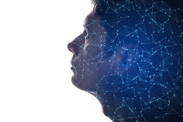 Wall Mural - Combination of a man silhouette and abstraction on the topic of digital technologies. Concept of artificial intellect