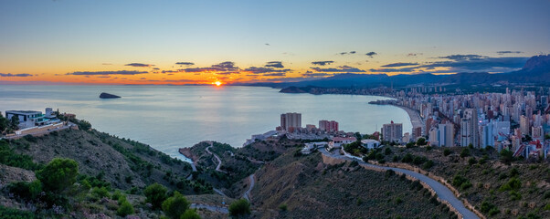 Wall Mural - Beach of Benidorm city during sunset in Spain