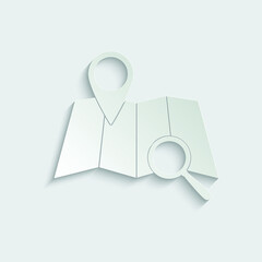 Poster - paper map icon with map pointer and search sign vector location icon