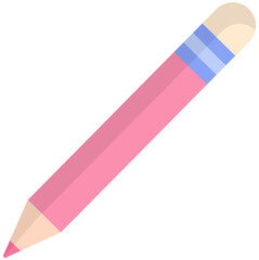 Poster - Long pencil with eraser. Sketching and painting tool on white background. Sharpened pencil for writing and working on paper. Vector illustration of orange pencil. Stationery for drawing pictures