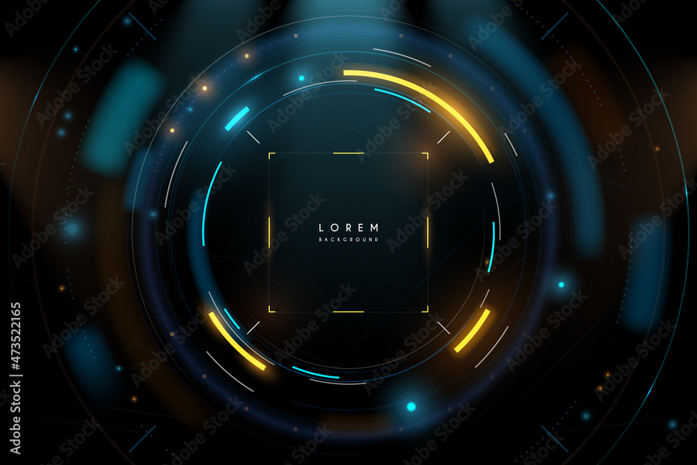 Abstract futuristic blue and yellow circle interface background Stock ...