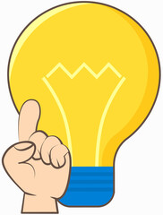 Poster - New idea, solution innovative technology concept with attention hand gesture. Light bulb isolated on white background with index finger point up. Light bulb as symbol of new idea, business project
