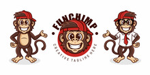 Monkey Mascot Logo Vector. Animal Vector Illustration. Geek Monkey Logo. Chimpanzee Vector Logo Design