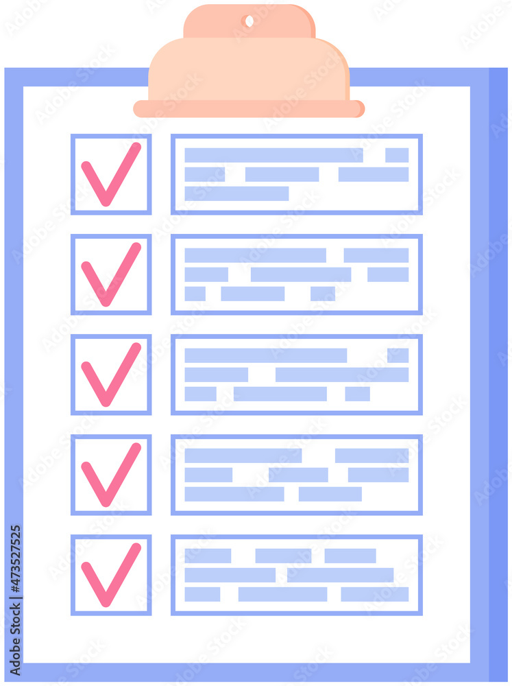 Clipboard with checklist, daily plan with red tick marks. Checklist, to ...