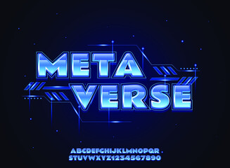 Wall Mural - modern futuristic blue metaverse text effect with hologram panel
