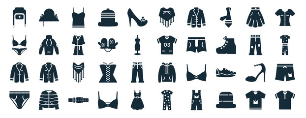 Poster - set of 40 filled clothes web icons in glyph style such as pamela, lingerie, tuxedo, underwear, pants