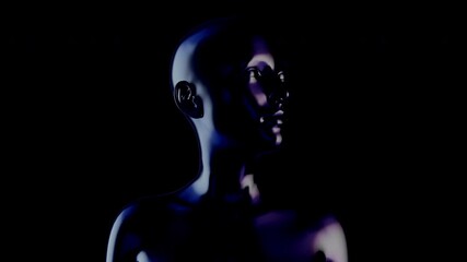 Abstract reflection metal woman body on black background. Modern fashion 3d animation. Technological digital concept. Creative futuristic motion art.