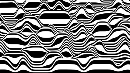 Poster - trendy 3d zebra black and white stripes distorted backdrop. procedural ripple background with optica