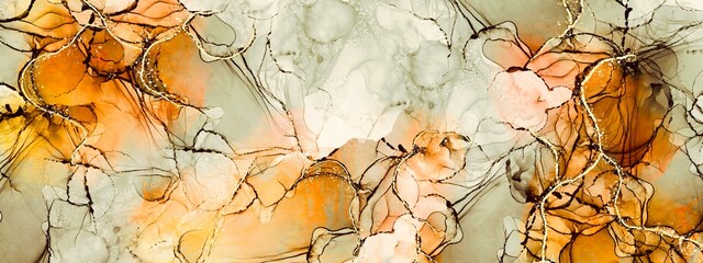 Wall Mural - organic background concept, modern alcohol ink painting with earth tones, watercolour drawing with w