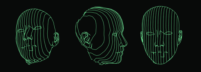 Aufkleber - 3D wireframe of a human head on dark background. Concept for Artificial intelligence and Neural Networks themes.