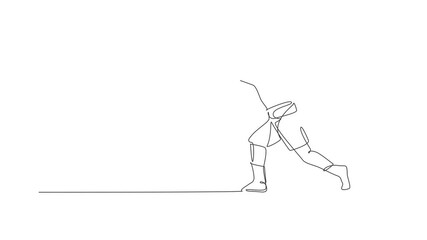 Poster - Animated self drawing of one continuous line draw young sporty man boxer practicing hook punch. Competitive combat sport concept. Full length single line animation for boxing match promotion poster.