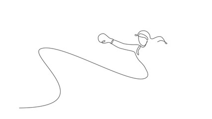 Poster - Animation of one line drawing of energetic woman boxer practice her jab punch. Sport combative training concept. Continuous line self draw animated for boxing championship banner. Full length motion.