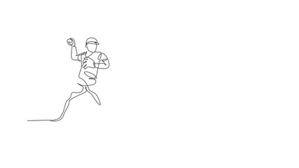 Poster - Animation of one line drawing of energetic man baseball player practice to hit the ball. Sport training concept. Continuous line self draw animated for baseball tournament banner. Full length motion.