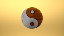Three Dimensional Render Of Yin And Yang Symbol Made Of Wood And Concrete