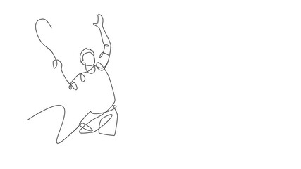 Poster - Animated self drawing of continuous line draw young happy male tennis player serving the ball. Competitive sport concept. Full length single line animation illustration for tournament promotion poster