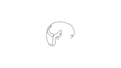 Poster - Animation of one single line drawing of fresh sliced round French cheese logo illustration. Grocery store and cake shop badge concept. Continuous line self draw animated logotype. Full length motion.