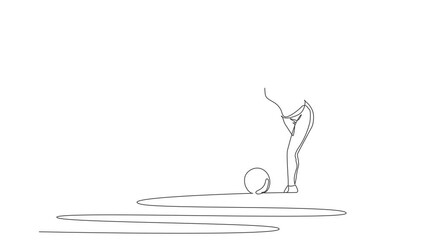 Poster - Animated self drawing of single continuous line draw young happy bowling player woman throw bowling ball to hit the pins. Doing sport hobby at leisure time concept. Full length one line animation.