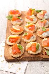 Canvas Print - festive canape with cream and smoked salmon