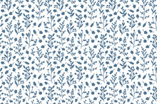 Seamless Botanical Pattern In Blue And White. 