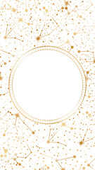 vector zodiac constellations background with round copy space. golden astrological frame with horosc