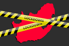 Lockdown Tape Over South Africa Silhouette. Coronavirus Threat. Concept Image. Vector Illustration