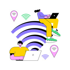 Poster - Wi-fi connection abstract concept vector illustration. Internet communication technology, free public Wi-Fi service, wireless device connection, mobile phone, network access abstract metaphor.