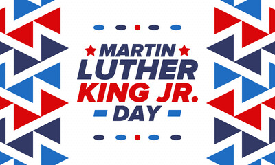 Martin Luther King, Jr. Day. Celebrated annual in United States in January, federal holiday. African American Rights Fighter. Patriotic american elements. Poster, card, banner, background. Vector