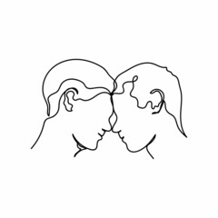 Wall Mural - Vector abstract continuous one single simple line drawing icon of homosexual couple in silhouette sketch.