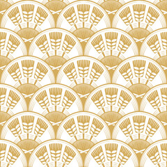Poster - Seamless pattern with bright gold wheat ears.