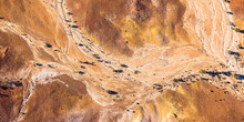 Aerial Abstract Dry Arid Landscape From Central South Australia. Aerial Images Over The Painted Desert, Dry Creek Beds, And Scrub Bushland