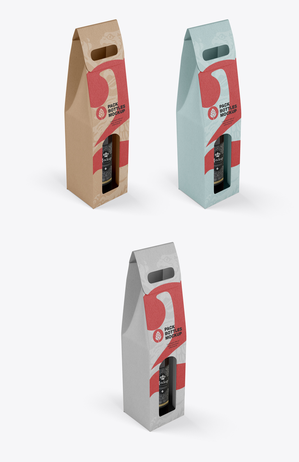 Premium PSD  Kraft paper pack wine bottle carrier mockup