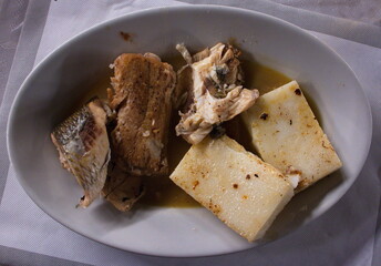 Boreto a traditional meal in a restaurant in Grado, Italy, Europe
