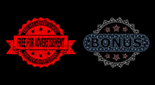 Vector Net Mesh Bonus Tag Image With Free For Advertisement Unclean Seal On A Black Background. Red Stamp Contains Free For Advertisement Tag Inside Ribbon.