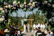 © Leah Flores/Stocksy - Wedding Florals with Blurred Ceremony in Background