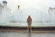 Man Standing On The Background Of Fountain In Kyiv 