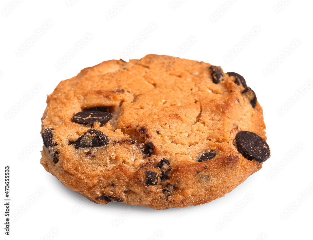 Tasty chocolate chips cookie on white background