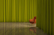 © Marcos Osorio/Stocksy - Isolated armchair in an interior between curtains
