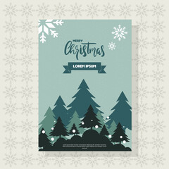 Wall Mural - Christmas evergreen theme brochure or poster design with snowflake and Christmas lettering