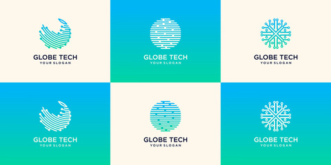 World tech logo design template abstract digital Vector