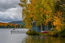 New England Autumn Lakeside Cabin
