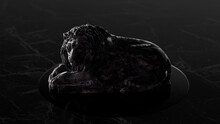 The Sculpture Of A Lion On The Platform. Gray Black Marble. 3d Illustration