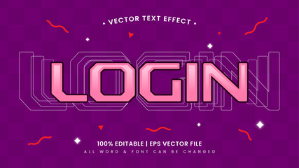 Poster - Login retro 3d text style effect. Editable illustrator text style.