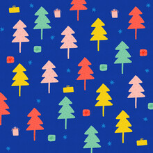 Colorful Christmas Gift And Trees Pattern Illustration