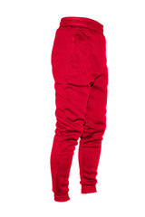 Wall Mural - Blank training jogger pants color red on invisible mannequin template side view on white background
