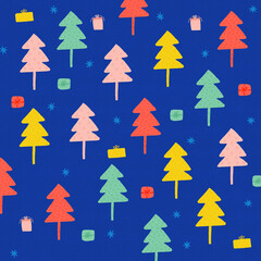 Colorful christmas gift and trees pattern illustration
