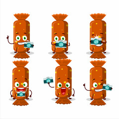 Sticker - Photographer profession emoticon with orange long candy package cartoon character