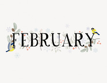 February With Decorations,branches And Birds. Vector Illustration