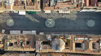 Wall Mural - Aerial drone photo of famous elliptical Piazza Navona an elegant square dating from the 1st century A.D., with a classical fountain, street artists and bars a true tourist attraction, Rome, Italy