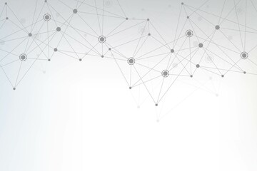 Poster - Geometric abstract background with connected line and dots. Structure molecule and communication. Big Data Visualization. Medical, technology, science background. illustration.